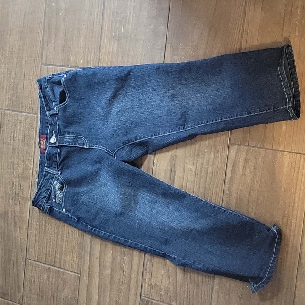 ONE 5 ONE dark wash cropped denim stretch blue jeans embellished size 10…EUC